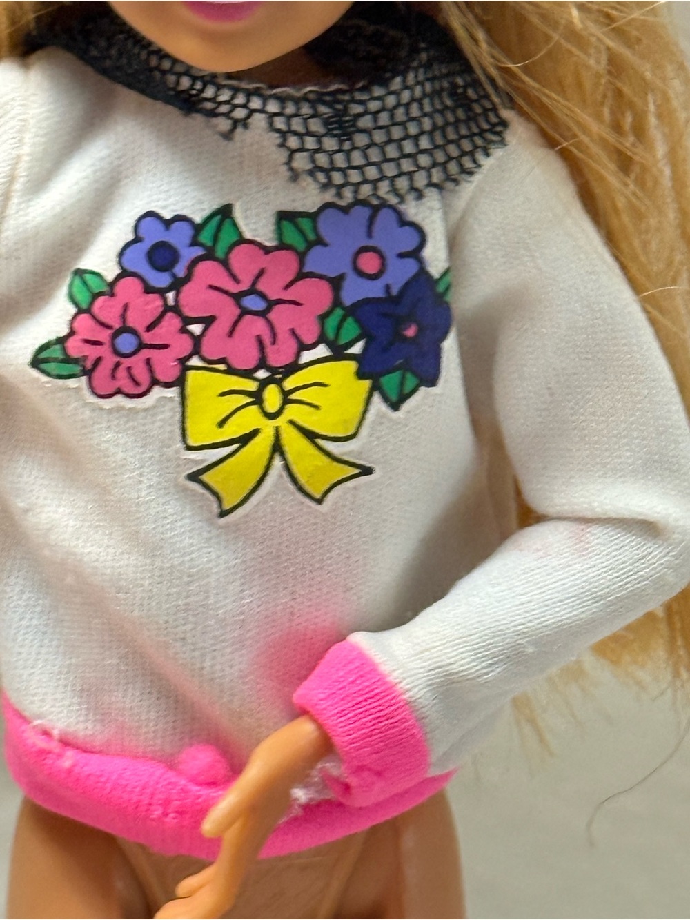 Barbie Mattel Stacy Size Doll Vintage White Skating Shirt With Black Lace
